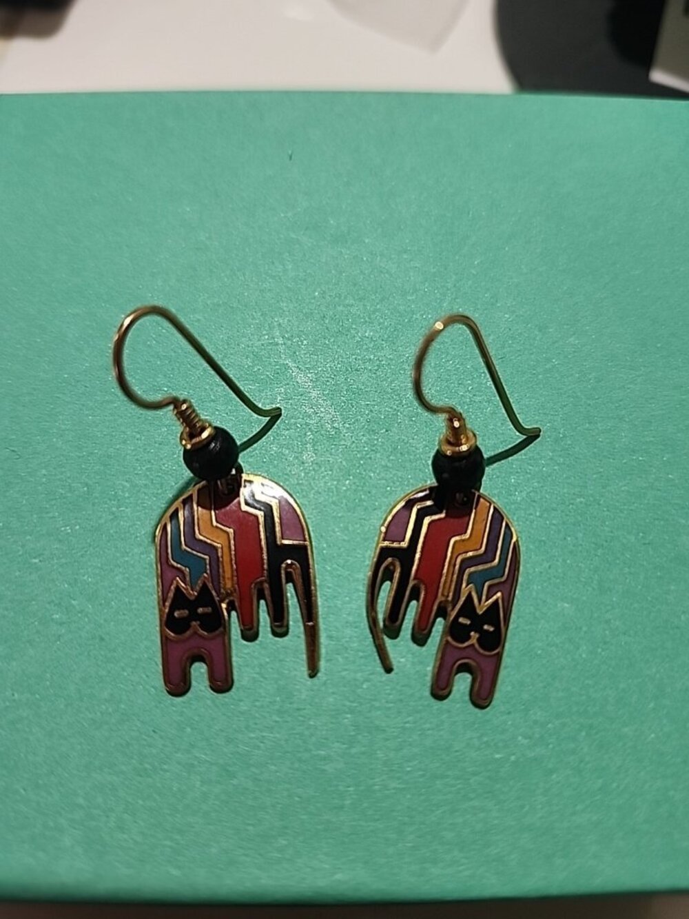 Vintage Laurel Burch Aztec Cat Dangle Earrings